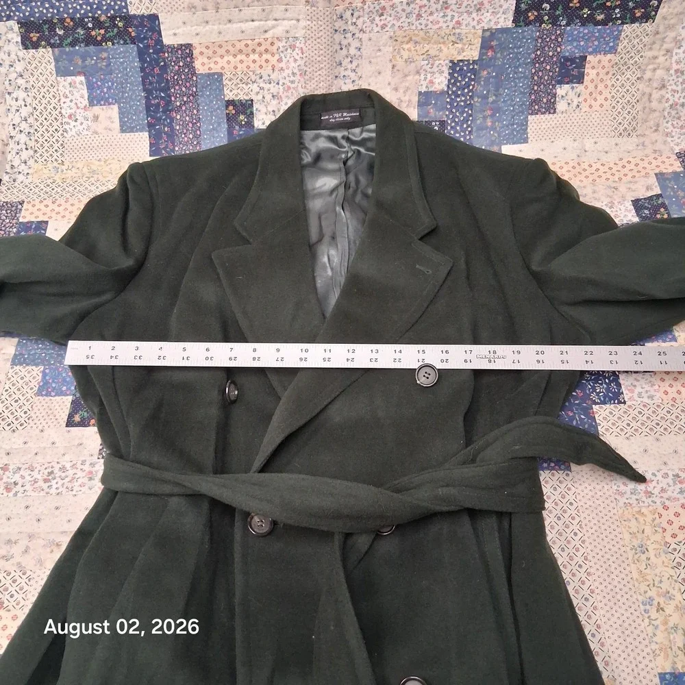Bachrach Mens 44R Forest Green Wool Cashmere Belted Double Breasted Overcoat NWT